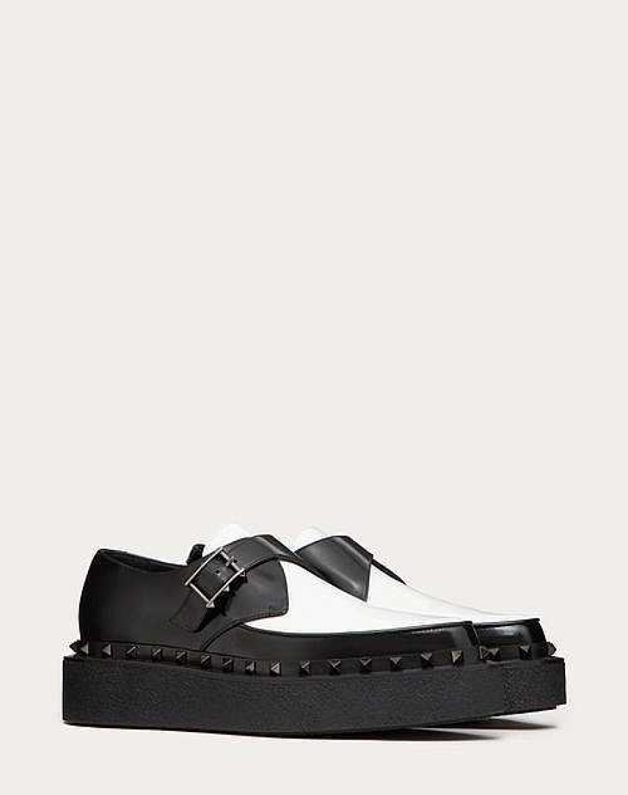 Valentino Rockstud M-Way Single Monk Strap Shoe In Calfskin And Matching Studs 50Mm | Lace-Ups And Loafers