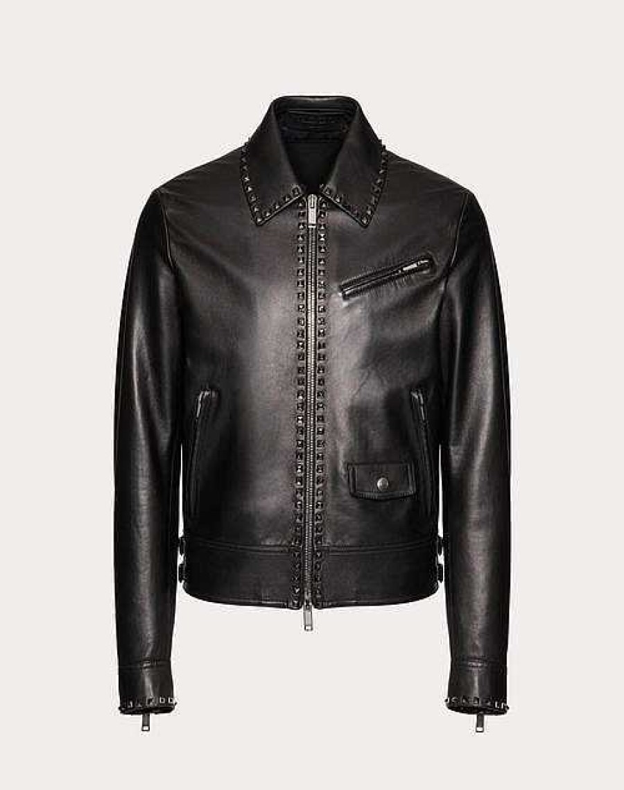 Valentino Leather Jacket With Untitled Studs | Outerwear