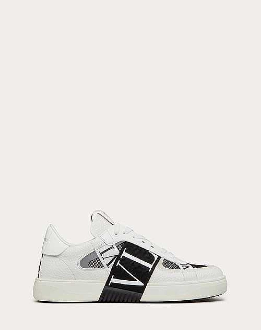 Valentino Vl7N Low-Top Sneakers In Calfskin And Mesh Fabric With Bands | Sneakers