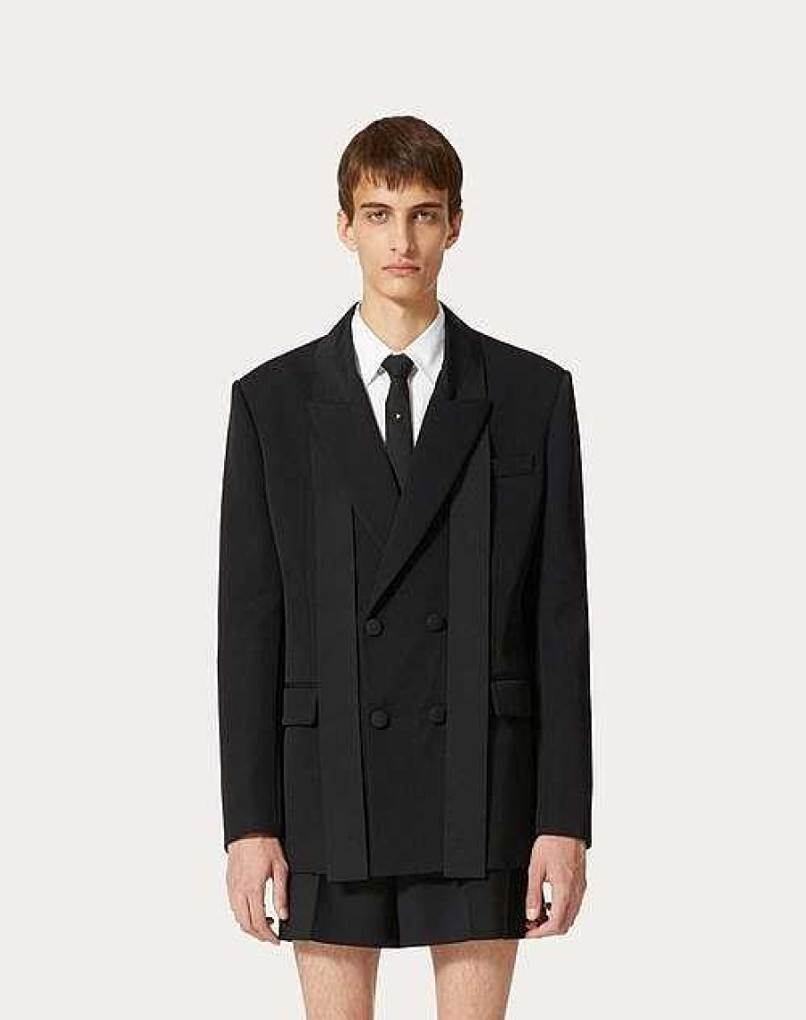 Valentino Double-Breasted Wool Jacket With Silk Faille Scarf Collar | Coats And Blazers