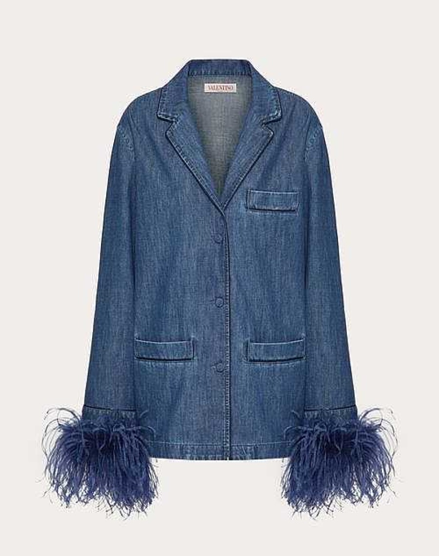 Valentino Chambray Denim Shirt With Feathers | Denim