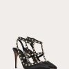 Valentino Satin Rockstud Pump With All-Over Tubes Embroidery And Straps 100Mm | Pumps