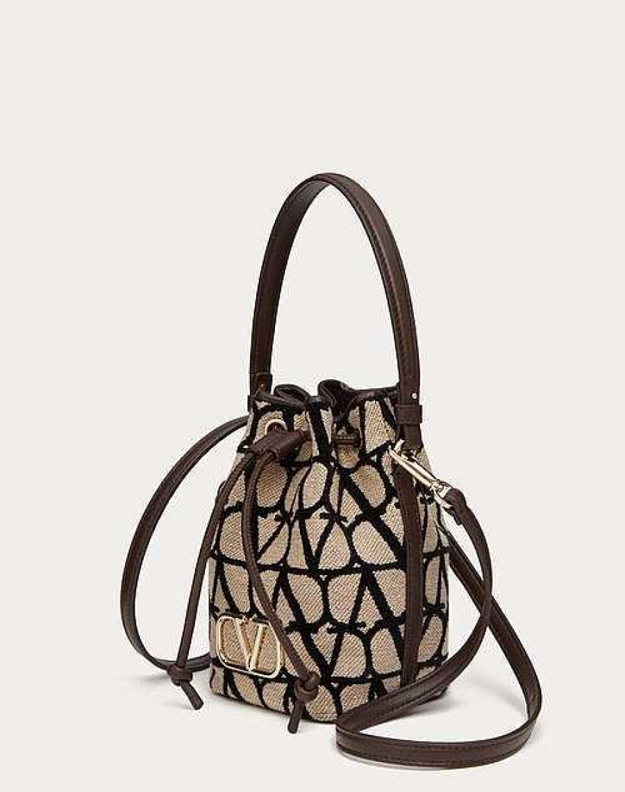 Valentino Mini Vlogo Signature Bucket Bag In Toile Iconographe | Shoulder Bags