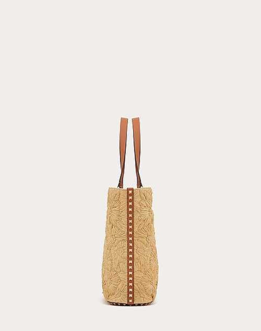 Valentino Rockstud Woven Raffia Shopping Bag | Totes