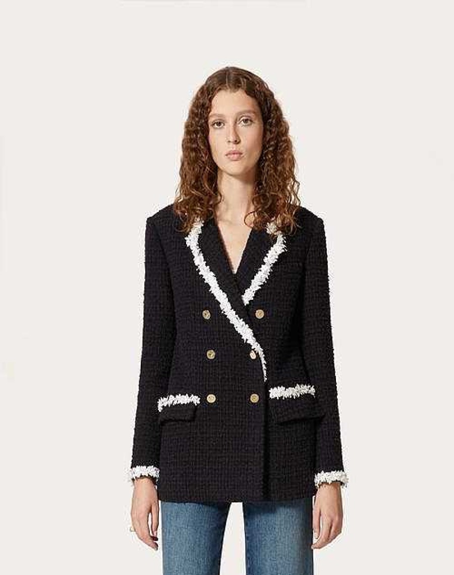 Valentino Embroidered Plain Tweed Blazer | Jackets And Blazers