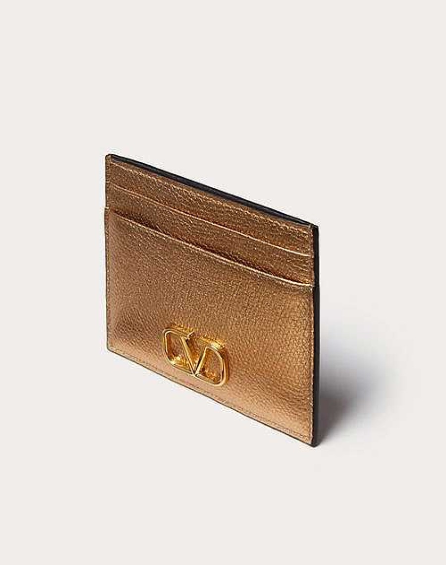 Valentino Vlogo Signature Metallic Grainy Calfskin Cardholder | Wallets And Small Leather Goods