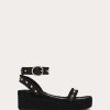 Valentino Rockstud Flatform Sandal In Calfskin 45Mm | Espadrilles And Wedges