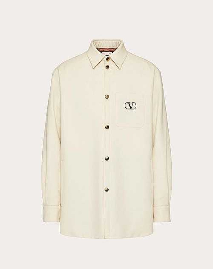 Valentino Wool Gabardine Shirt Jacket With Vlogo Signature Patch | Outerwear