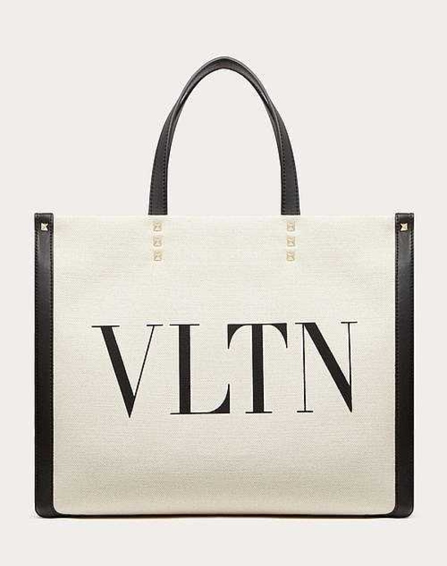 Valentino Small Vltn Print Canvas Tote Bag | Totes