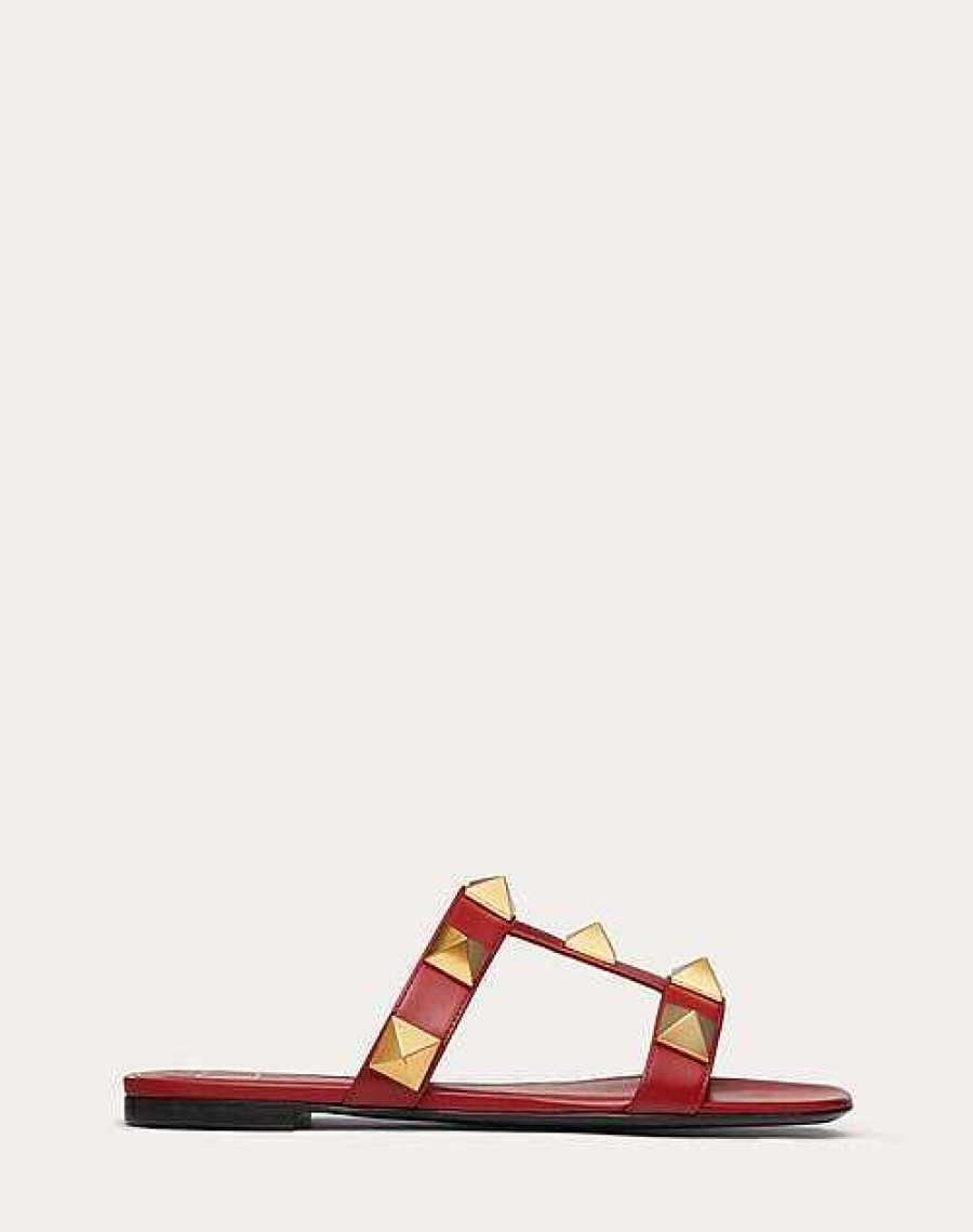 Valentino Flat Roman Stud Calfskin Slide Sandal | Slides And Thongs