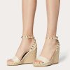 Valentino Double Rockstud Grainy Calfskin Wedge Sandal 105 Mm | Espadrilles And Wedges