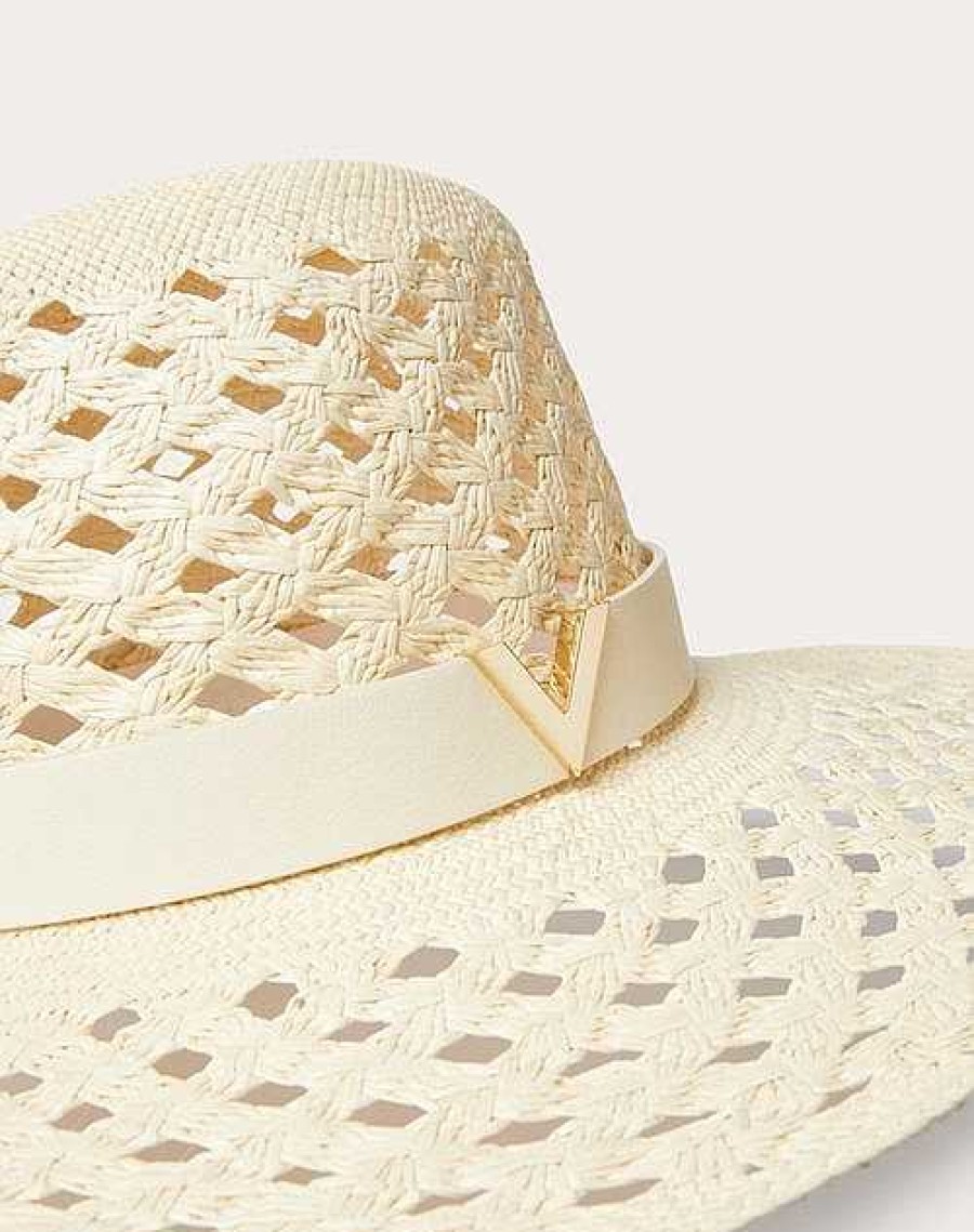 Valentino V Detail Straw And Leather Fedora Hat | Hats And Gloves