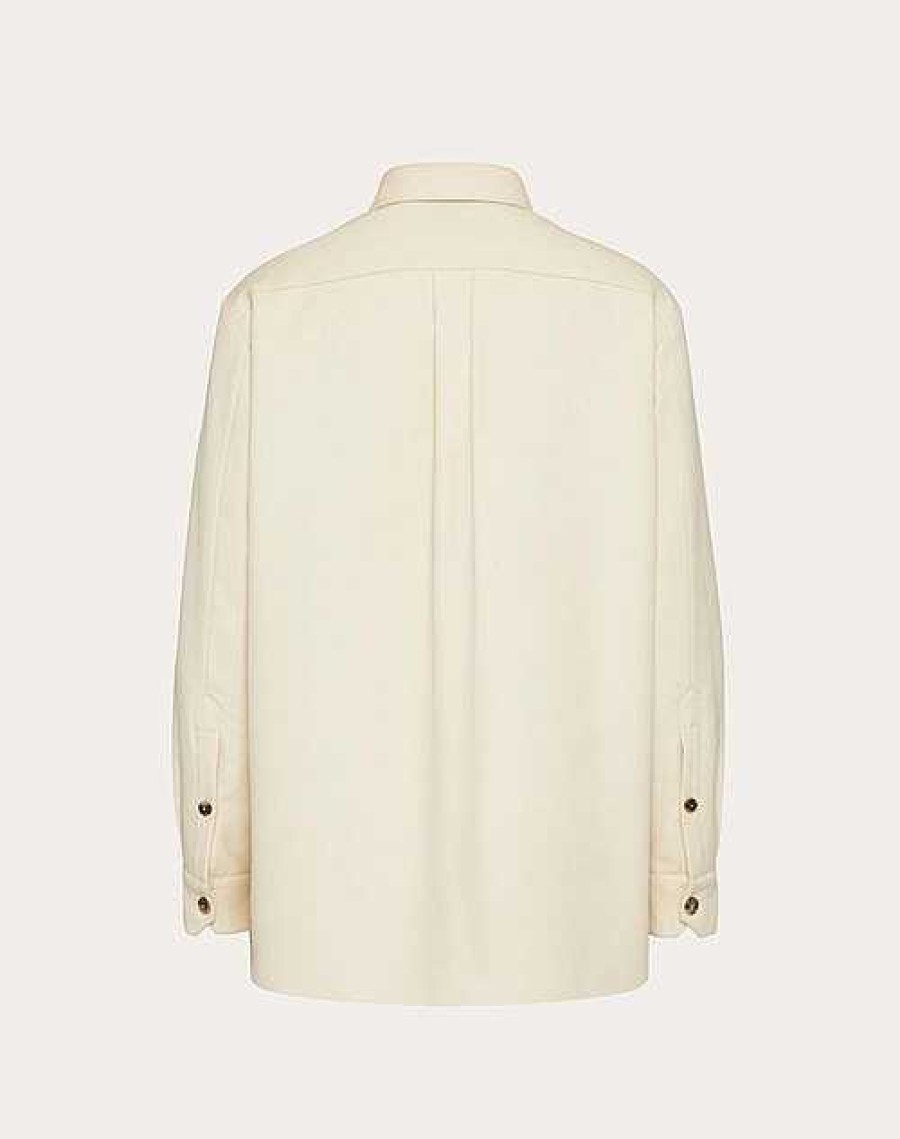 Valentino Wool Gabardine Shirt Jacket With Vlogo Signature Patch | Outerwear