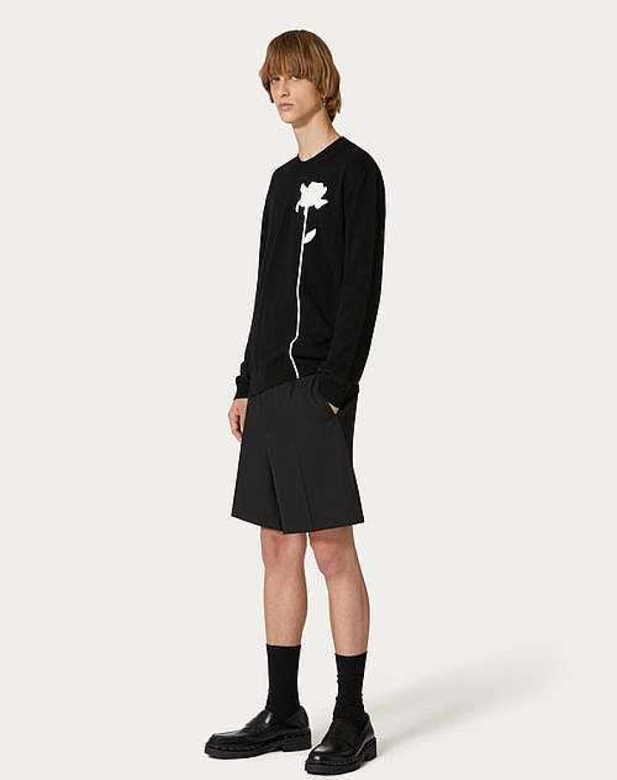 Valentino Wool Crewneck Sweater With Flower Embroidery | Knitwear