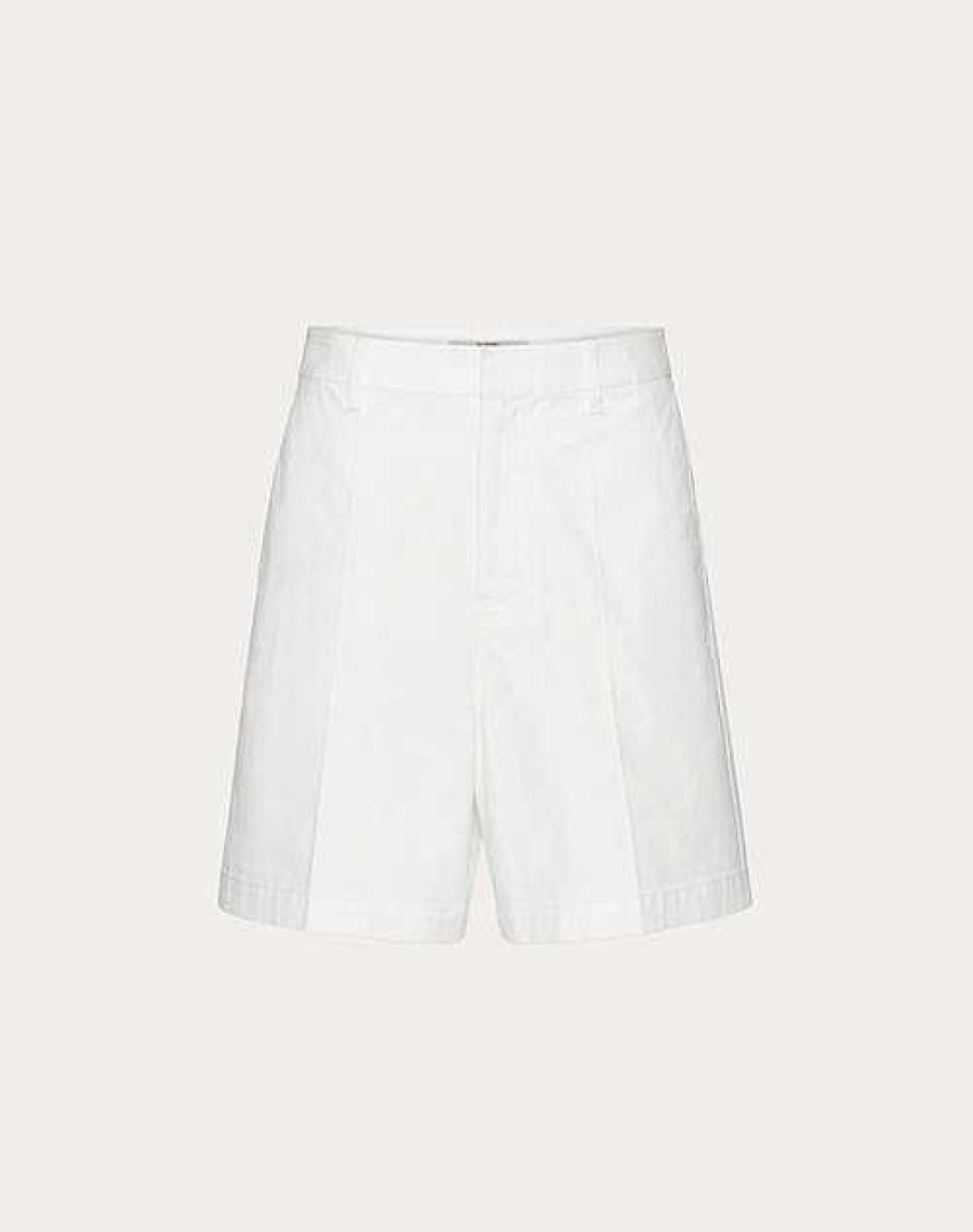 Valentino Stretch Cotton Canvas Bermuda Shorts With Rubberized V Detail | Pants And Shorts