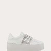 Valentino Rockstud Untitled Flatform Sneaker In Calfskin With Metallic Crackle-Effect Band | Sneakers