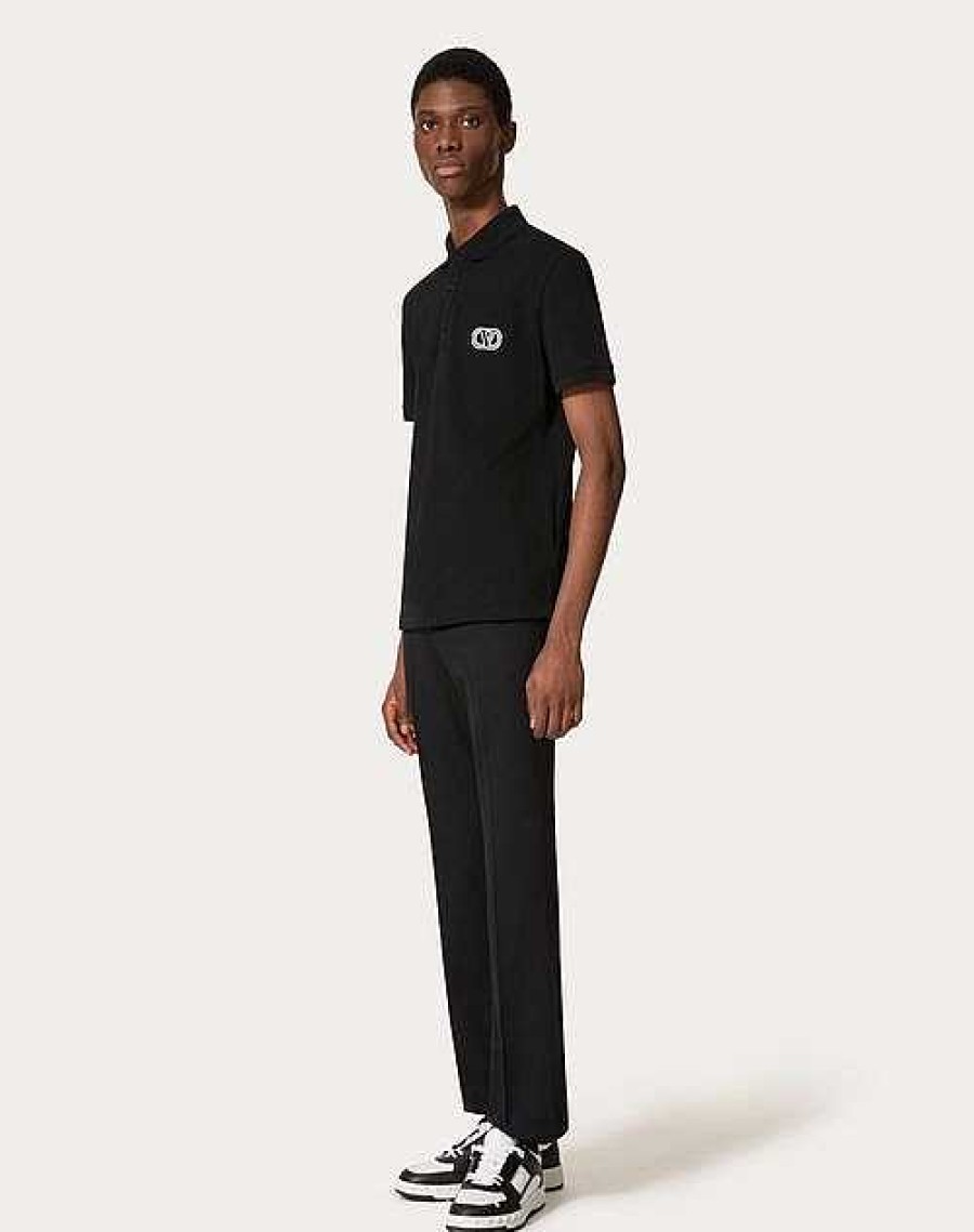 Valentino Cotton Pique Polo Shirt With Vlogo Signature Patch | T-Shirts And Sweatshirts