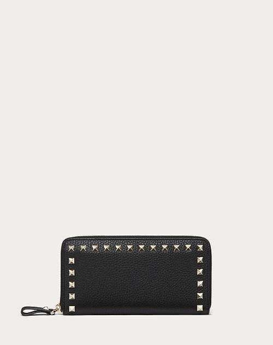 Valentino Rockstud Grainy Calfskin Zippered Wallet | Wallets And Small Leather Goods