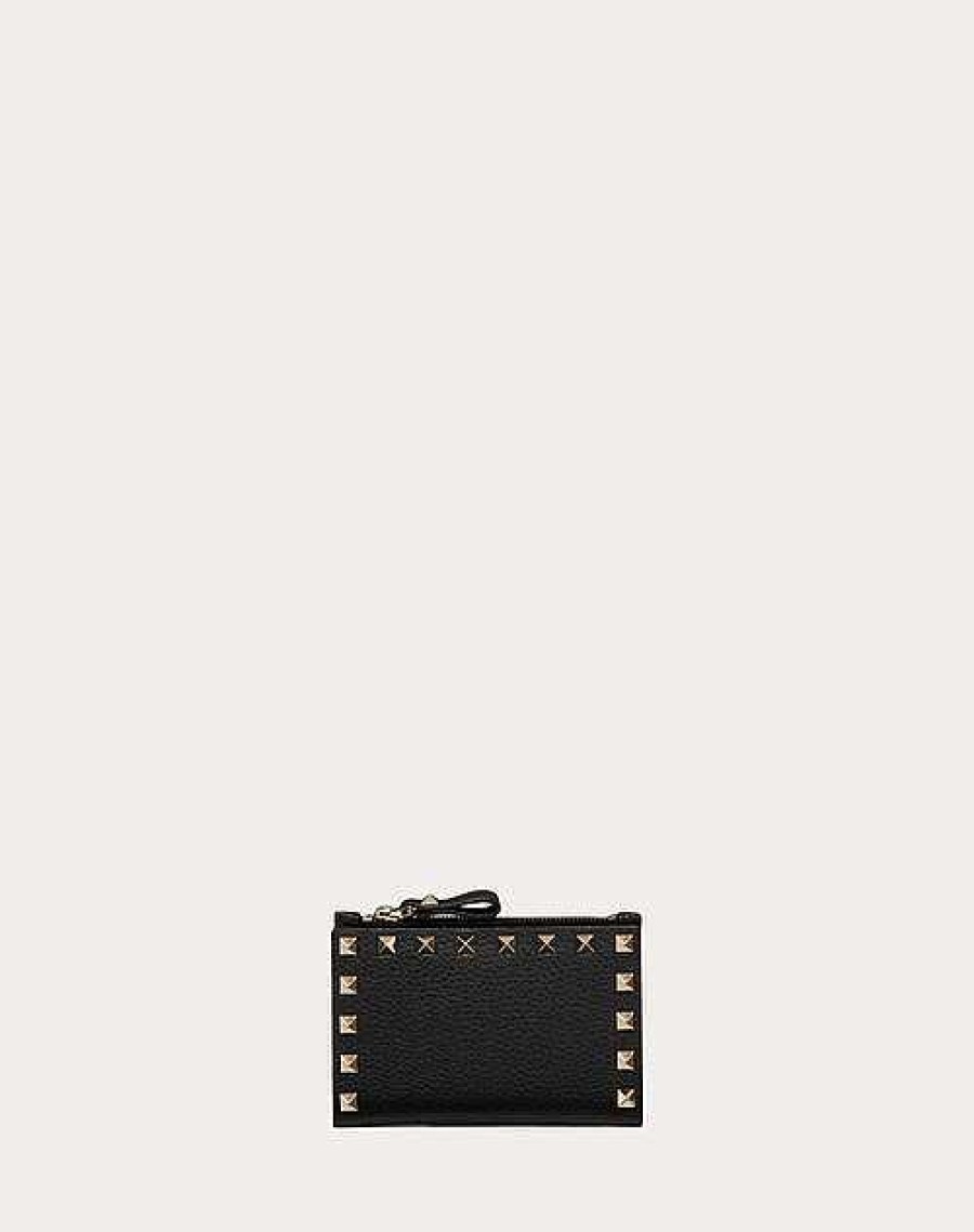 Valentino Rockstud Grainy Calfskin Cardholder With Zipper | Wallets And Small Leather Goods