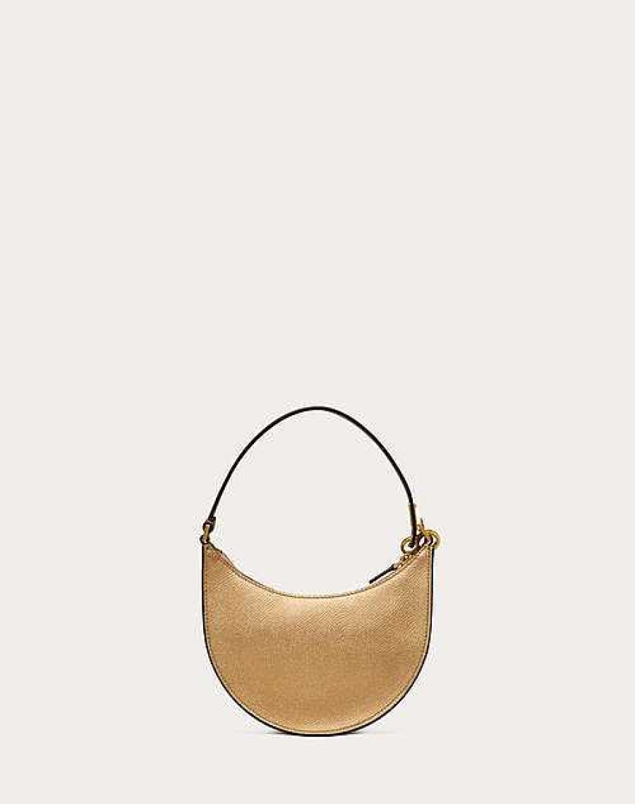 Valentino Vlogo Signature Mini Hobo Bag In Metallic Grainy Calfskin | Shoulder Bags