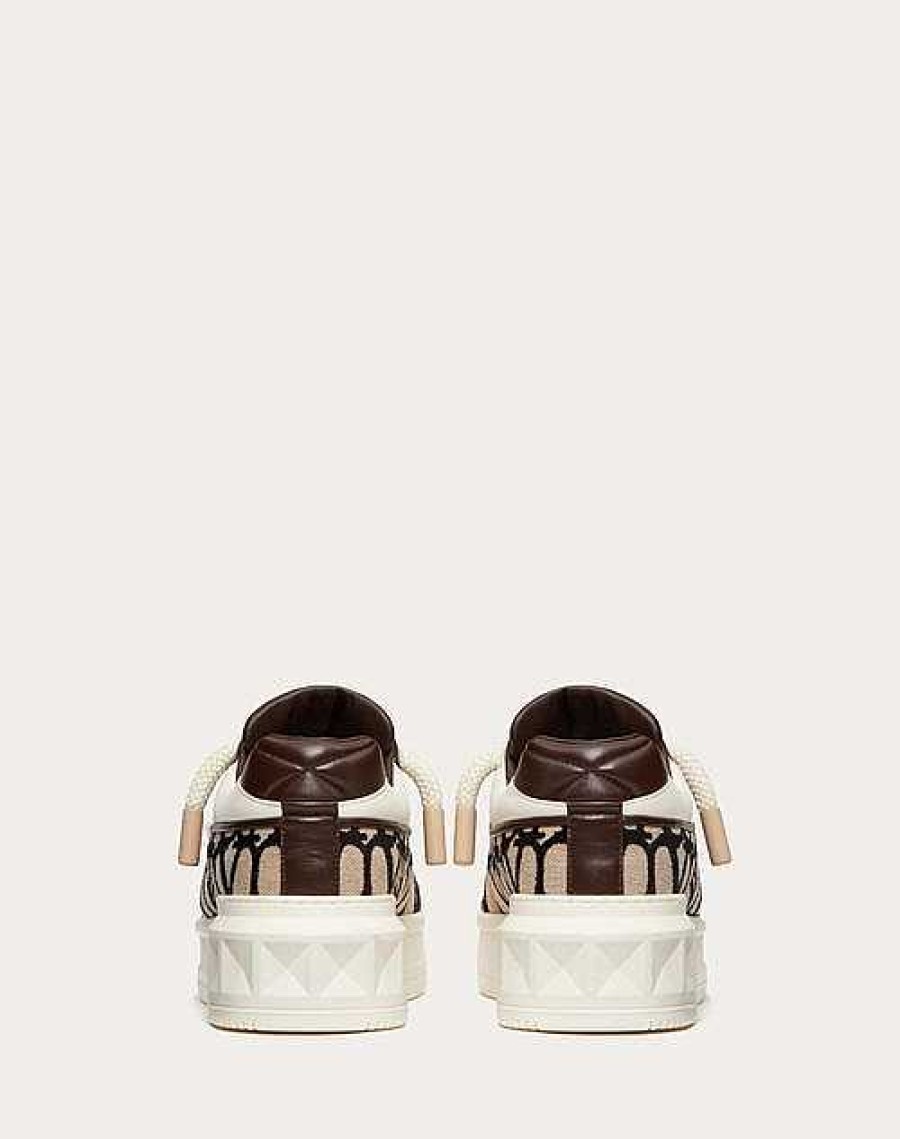 Valentino One Stud Xl Low-Top Sneaker In Nappa Leather And Toile Iconographe Fabric | Sneakers