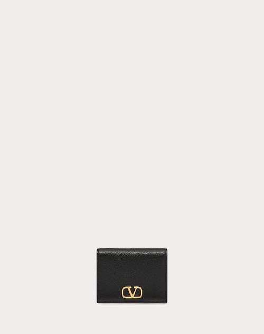 Valentino Compact Vlogo Signature Grainy Calfskin Wallet | Wallets And Small Leather Goods