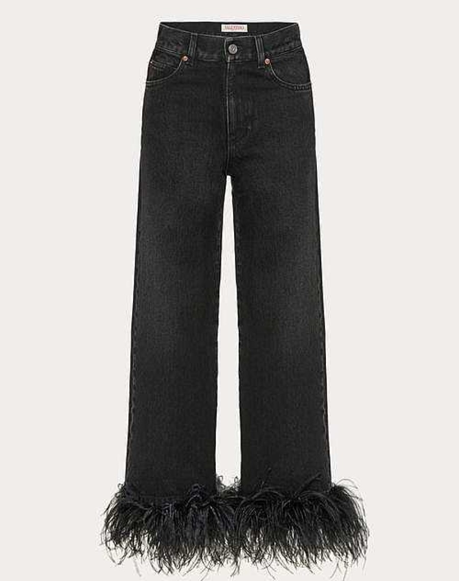 Valentino Denim Jeans Embroidered With Feathers | Denim