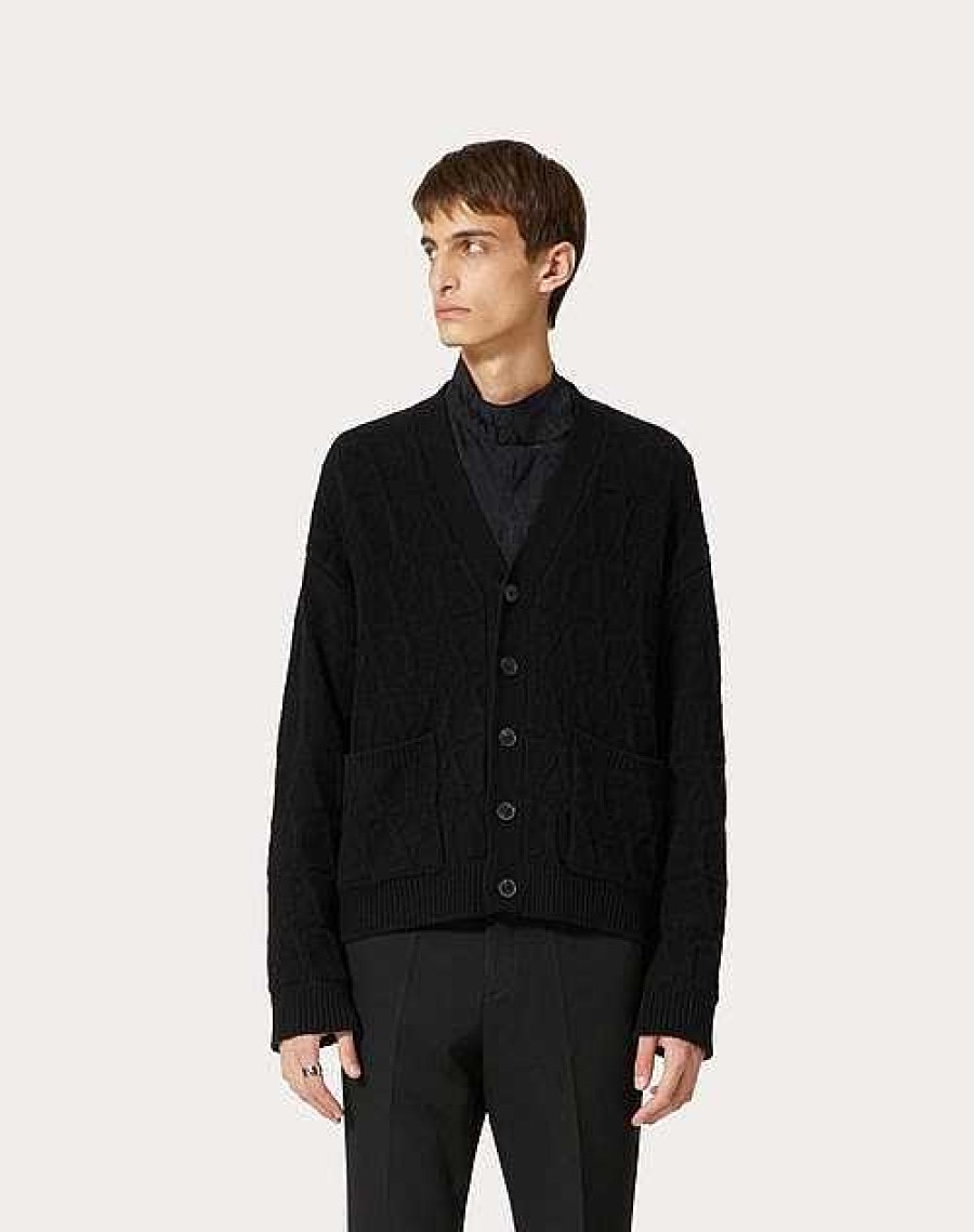 Valentino Wool Cardigan With Toile Iconographe Pattern | Knitwear