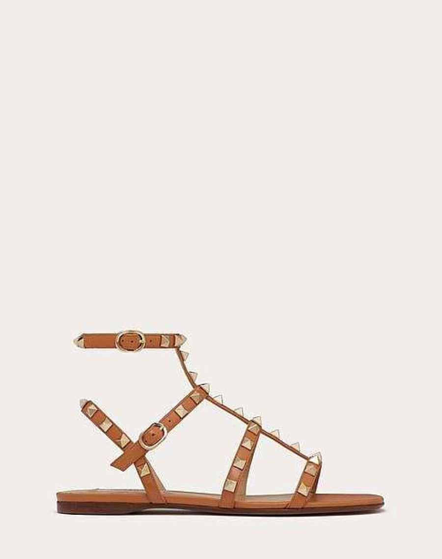 Valentino Rockstud Flat Calfskin Sandal With Straps | Sandals