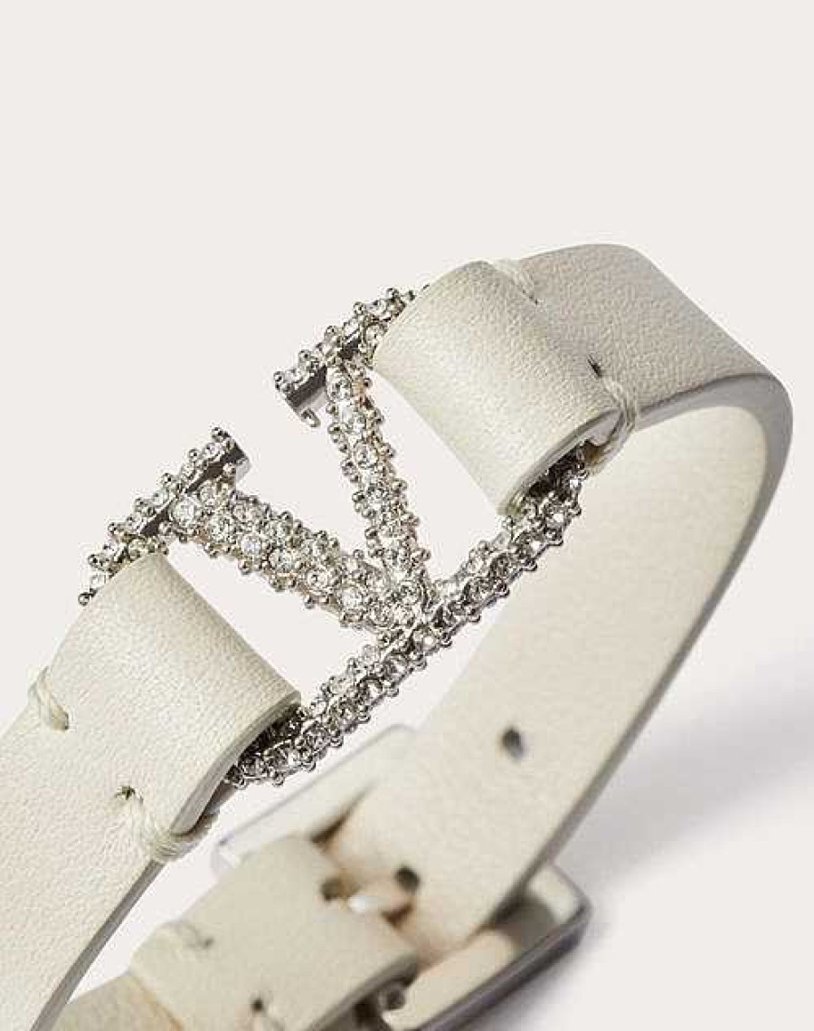 Valentino Valentino Garavani Vlogo Signature Leather And Crystal Bracelet | Jewelry