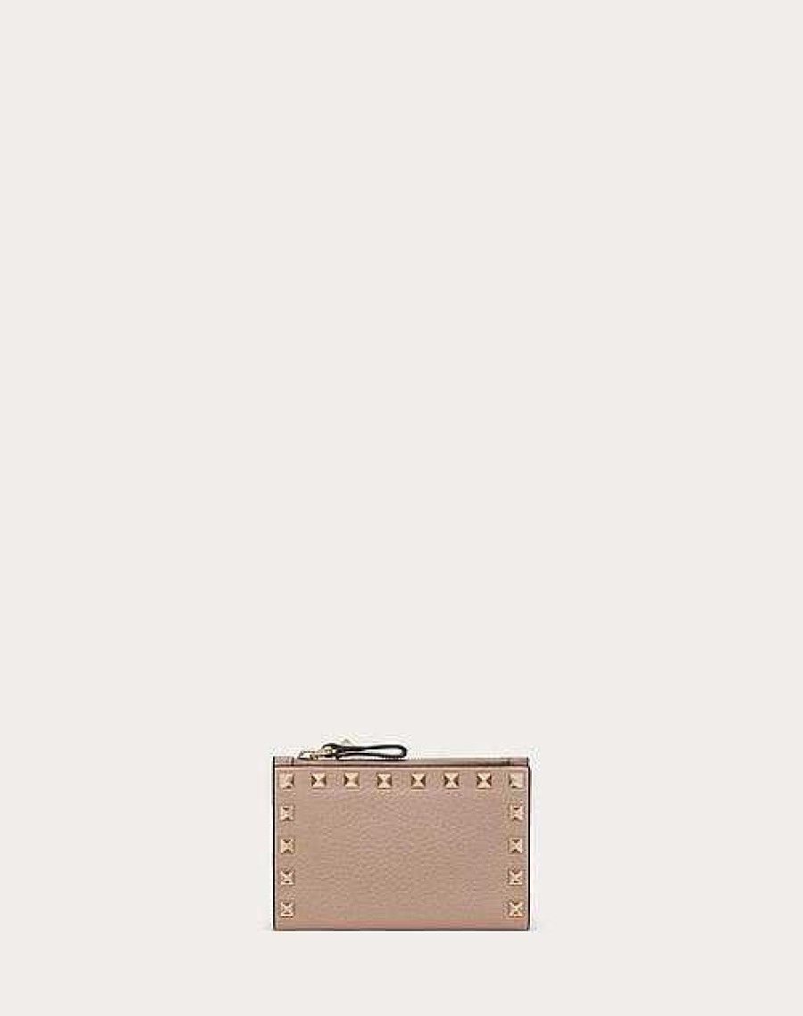 Valentino Rockstud Grainy Calfskin Cardholder With Zipper | Wallets And Small Leather Goods