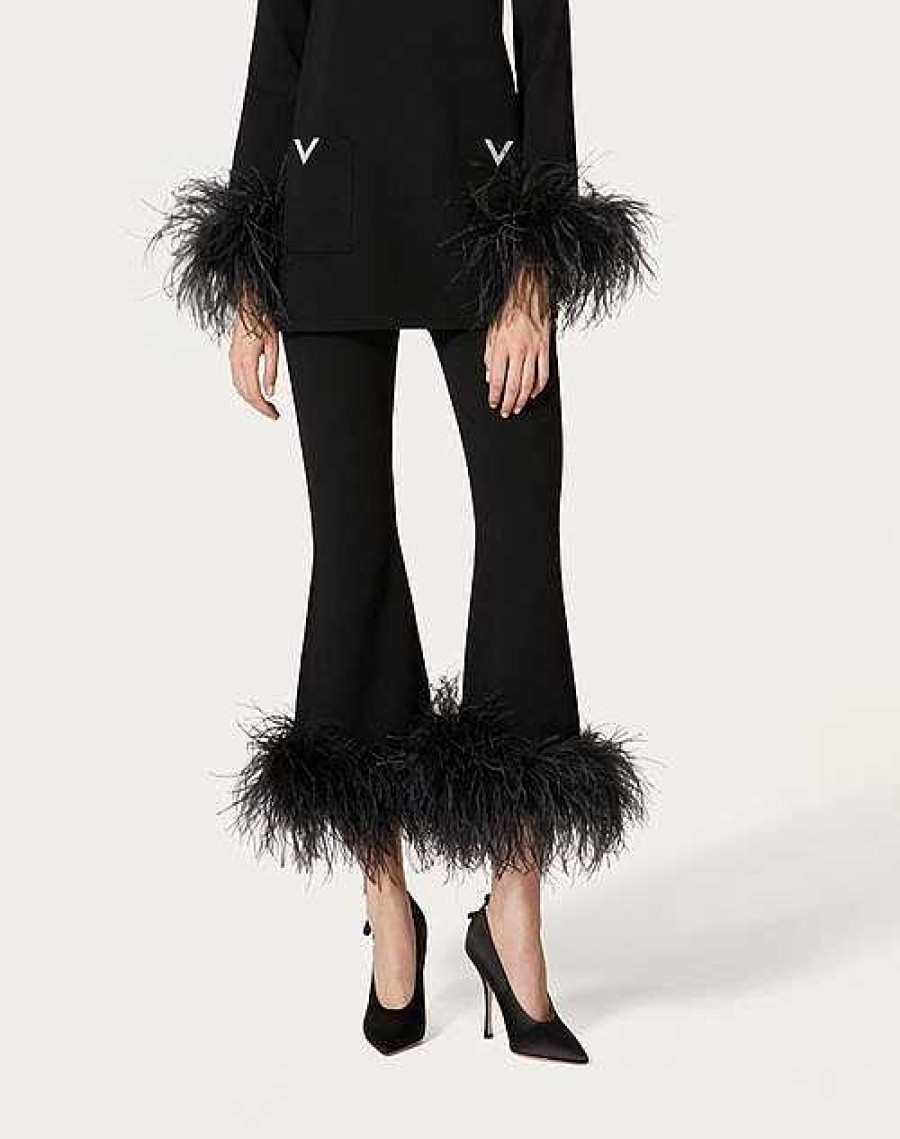 Valentino Stretched Viscose Pants With Feathers | Pants And Shorts