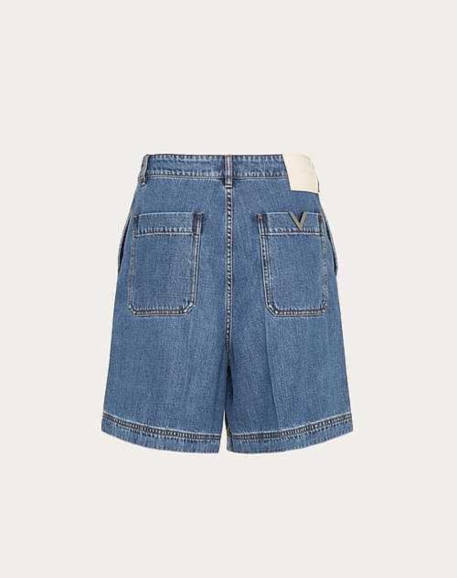 Valentino Bermuda Shorts With Metallic V Detail | Denim