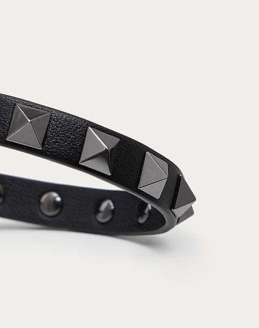 Valentino Rockstud Leather Bracelet With Ruthenium Studs | Jewelry