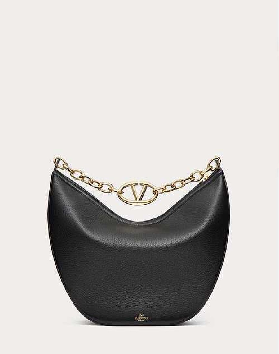 Valentino Vlogo Moon Medium Grainy Calfskin Hobo Bag With Chain | Shoulder Bags