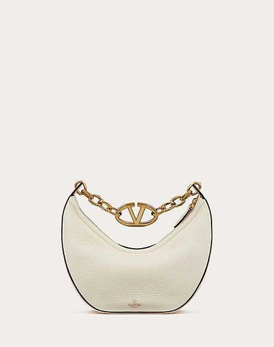 Valentino Small Vlogo Moon Hobo Bag In Grainy Calfskin With Chain | Shoulder Bags