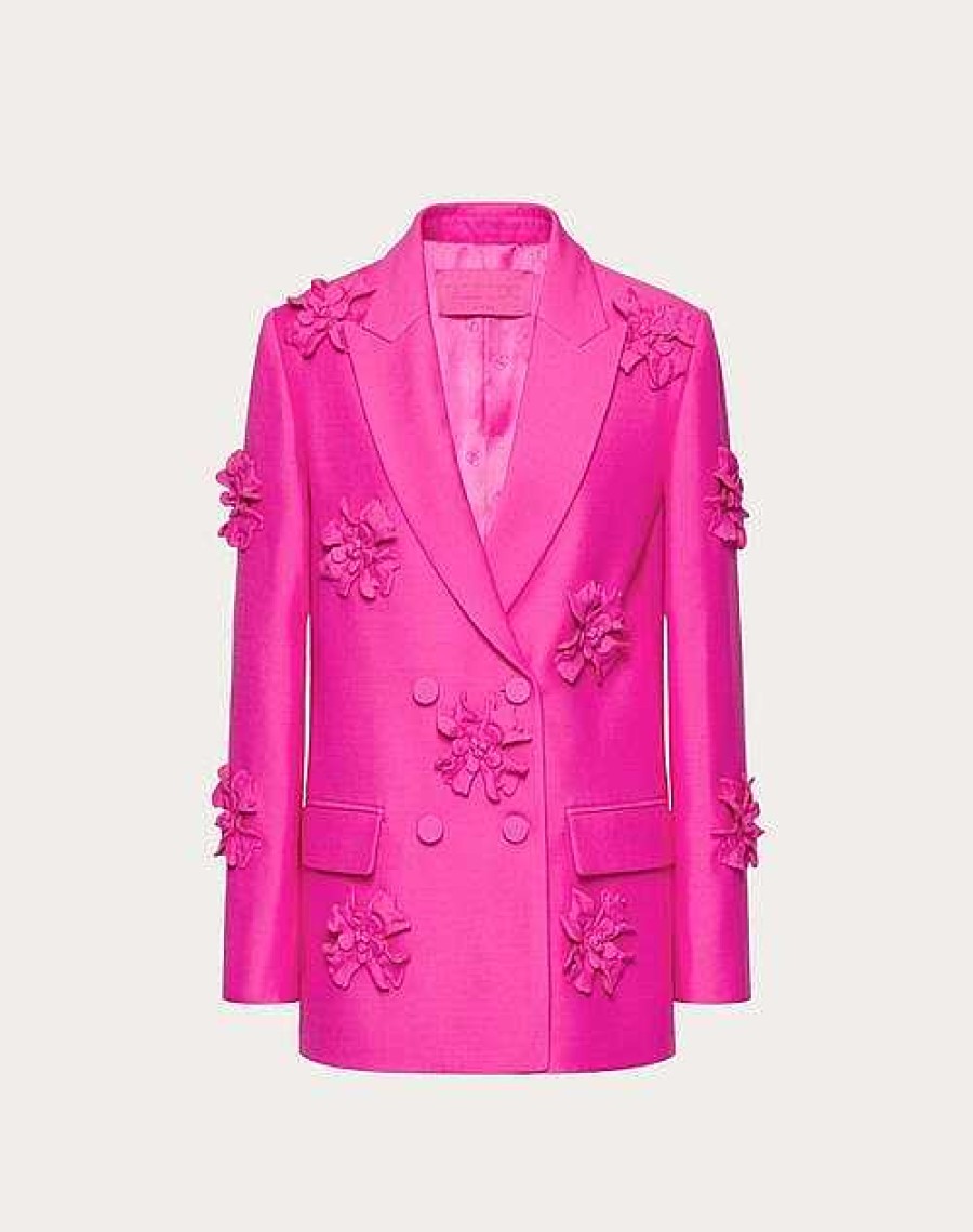 Valentino Crepe Couture Blazer With Floral Embroidery | Jackets And Blazers