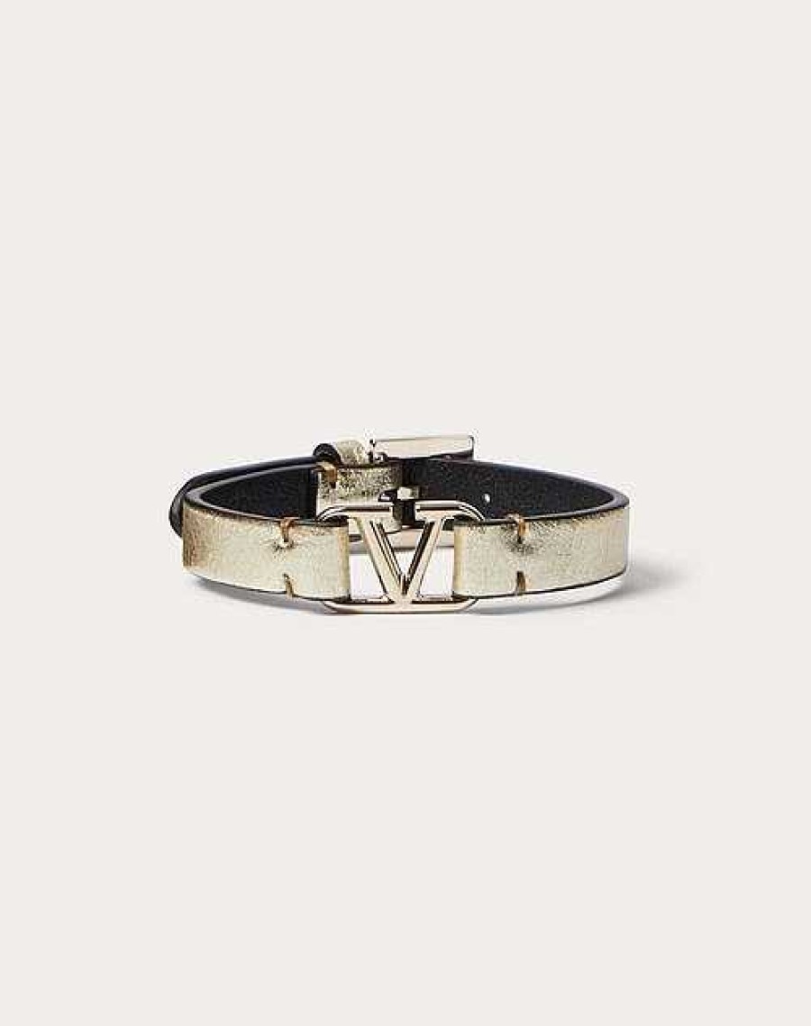 Valentino Vlogo Signature Metallic Calfskin Leather Bracelet | Jewelry