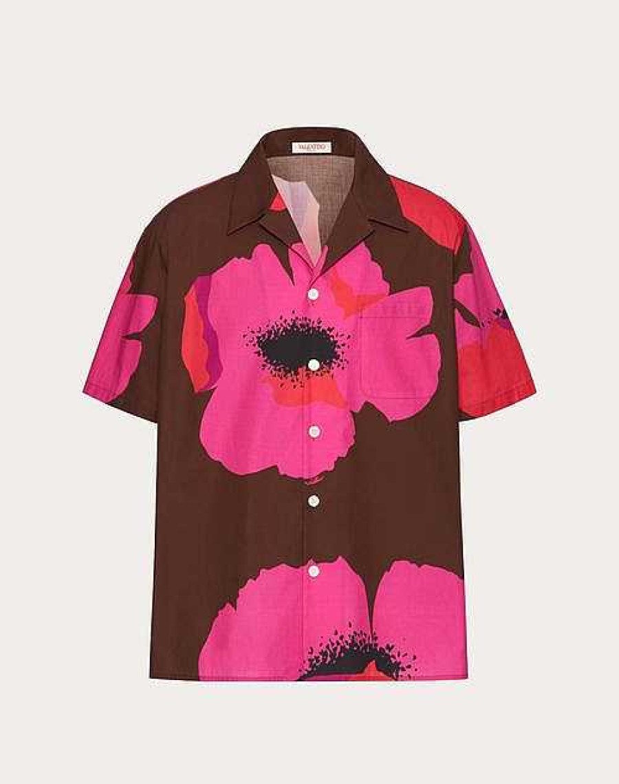 Valentino Cotton Poplin Bowling Shirt With Valentino Flower Portrait Print | Shirts