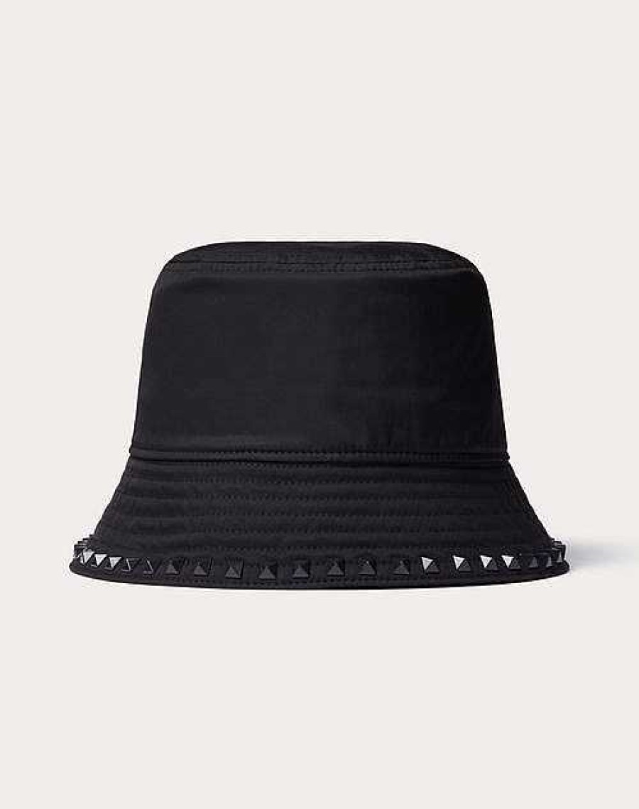 Valentino Rockstud Cotton Bucket Hat With Stud Applique | Hats And Gloves