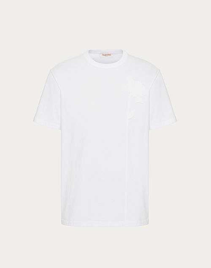 Valentino Mercerized Cotton T-Shirt With Flower Embroidery | T-Shirts And Sweatshirts