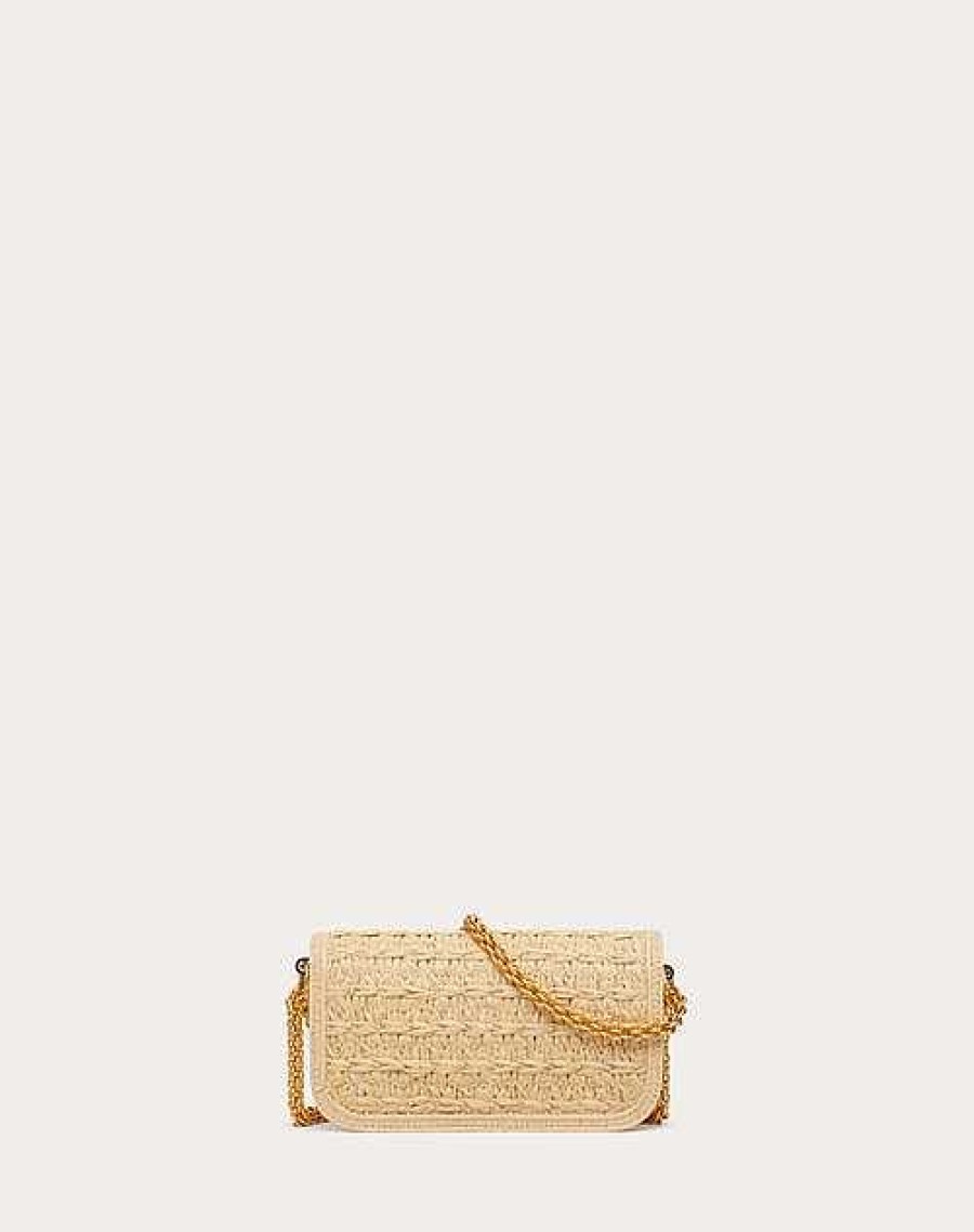 Valentino Small Valentino Garavani Loco Raffia Shoulder Bag With Jewel Logo | Shoulder Bags