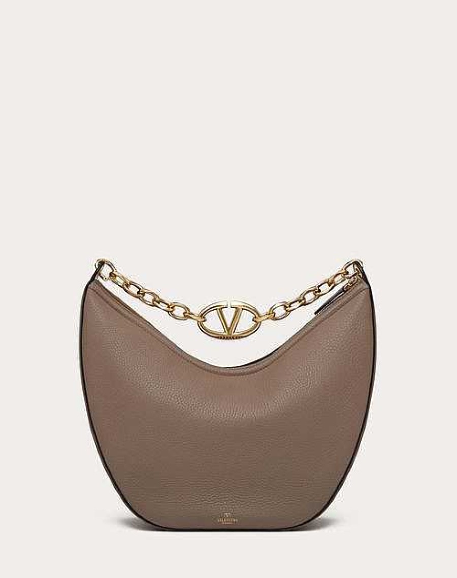 Valentino Vlogo Moon Medium Grainy Calfskin Hobo Bag With Chain | Shoulder Bags