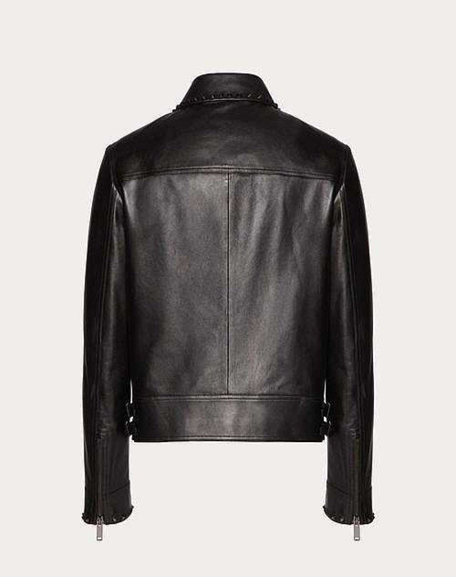 Valentino Leather Jacket With Untitled Studs | Outerwear