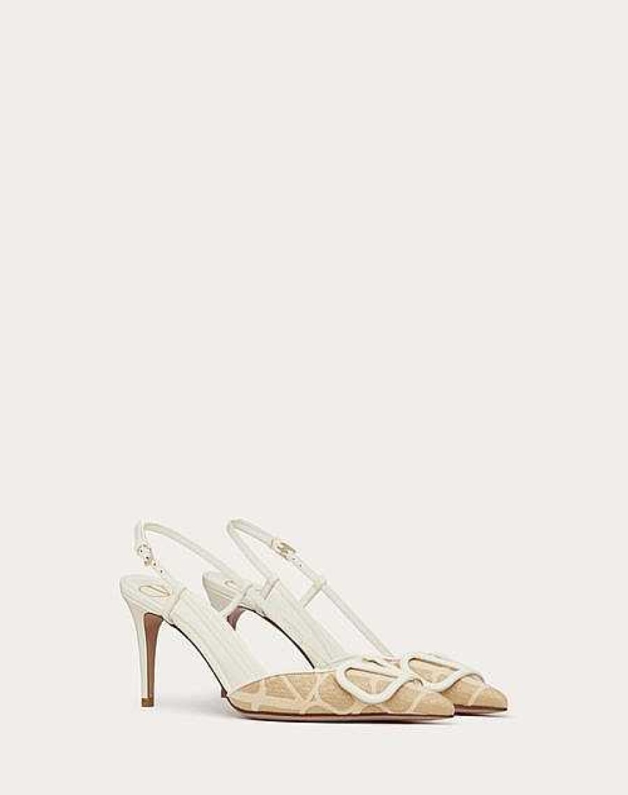 Valentino Vlogo Signature Slingback Pump In Toile Iconographe Raffia 80Mm | Pumps