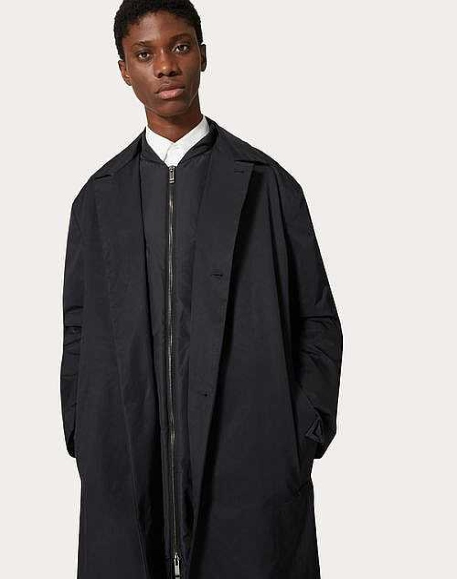 Valentino Nylon Coat With Rubberized V Detail | Coats And Blazers