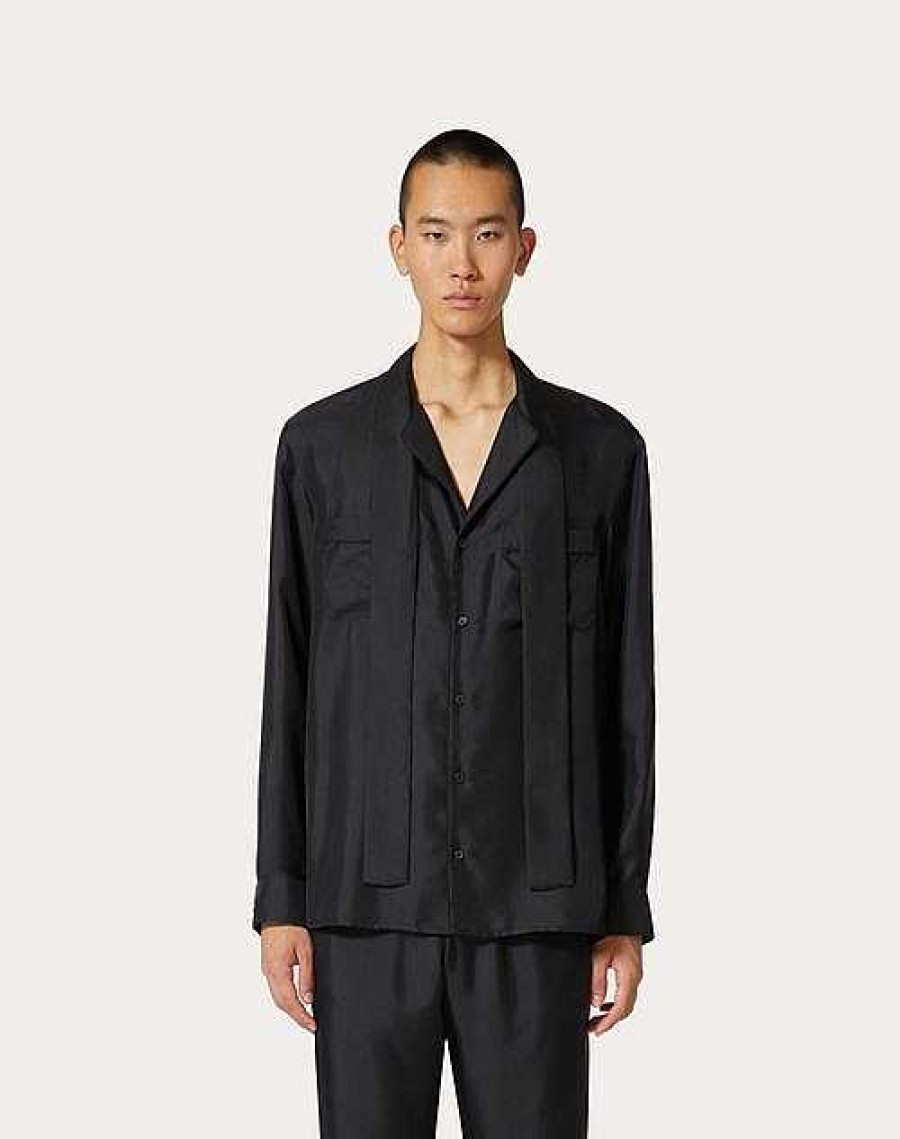 Valentino Silk Pajama Shirt With Scarf Collar | Shirts