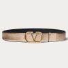 Valentino Vlogo Signature Reversible Belt In Metallic And Shiny Calfskin 30 Mm | Belts