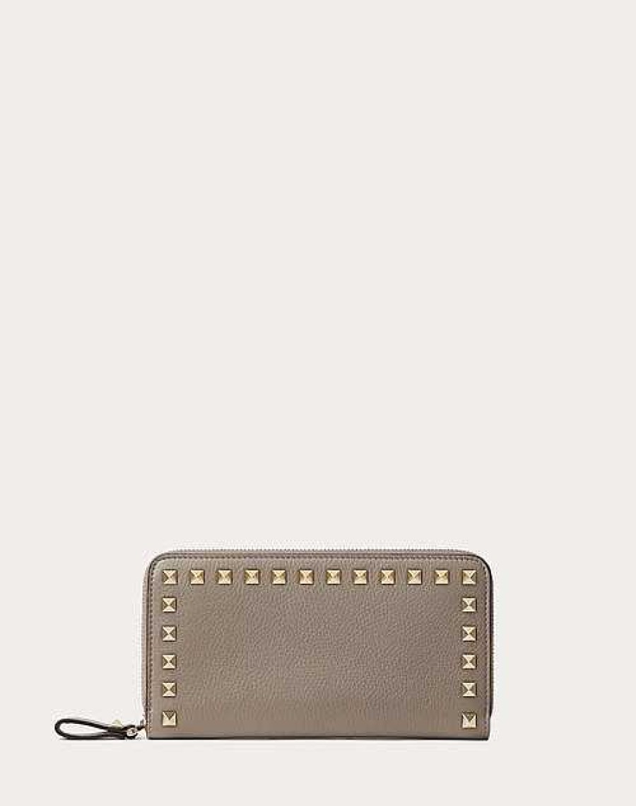 Valentino Rockstud Grainy Calfskin Zippered Wallet | Wallets And Small Leather Goods