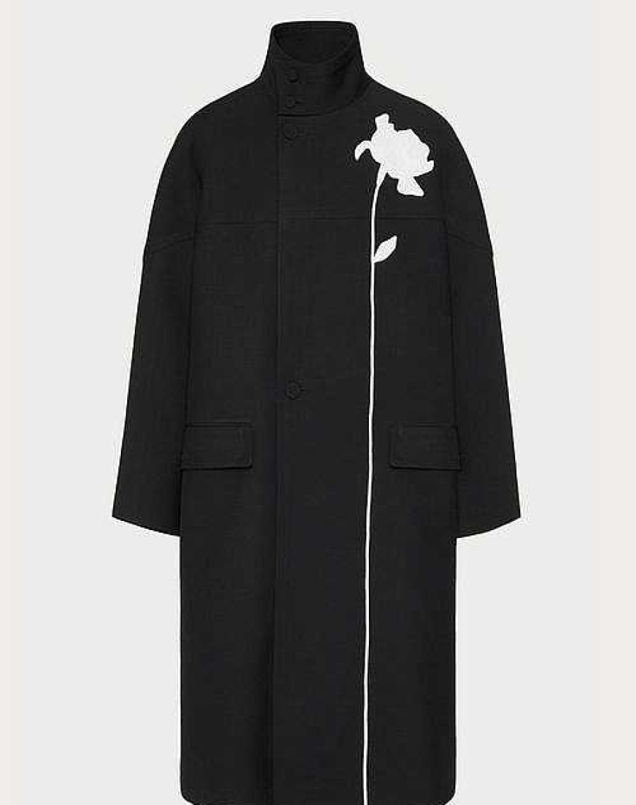 Valentino Silk Shantung High-Neck Caban With Flower Embroidery | Coats And Blazers